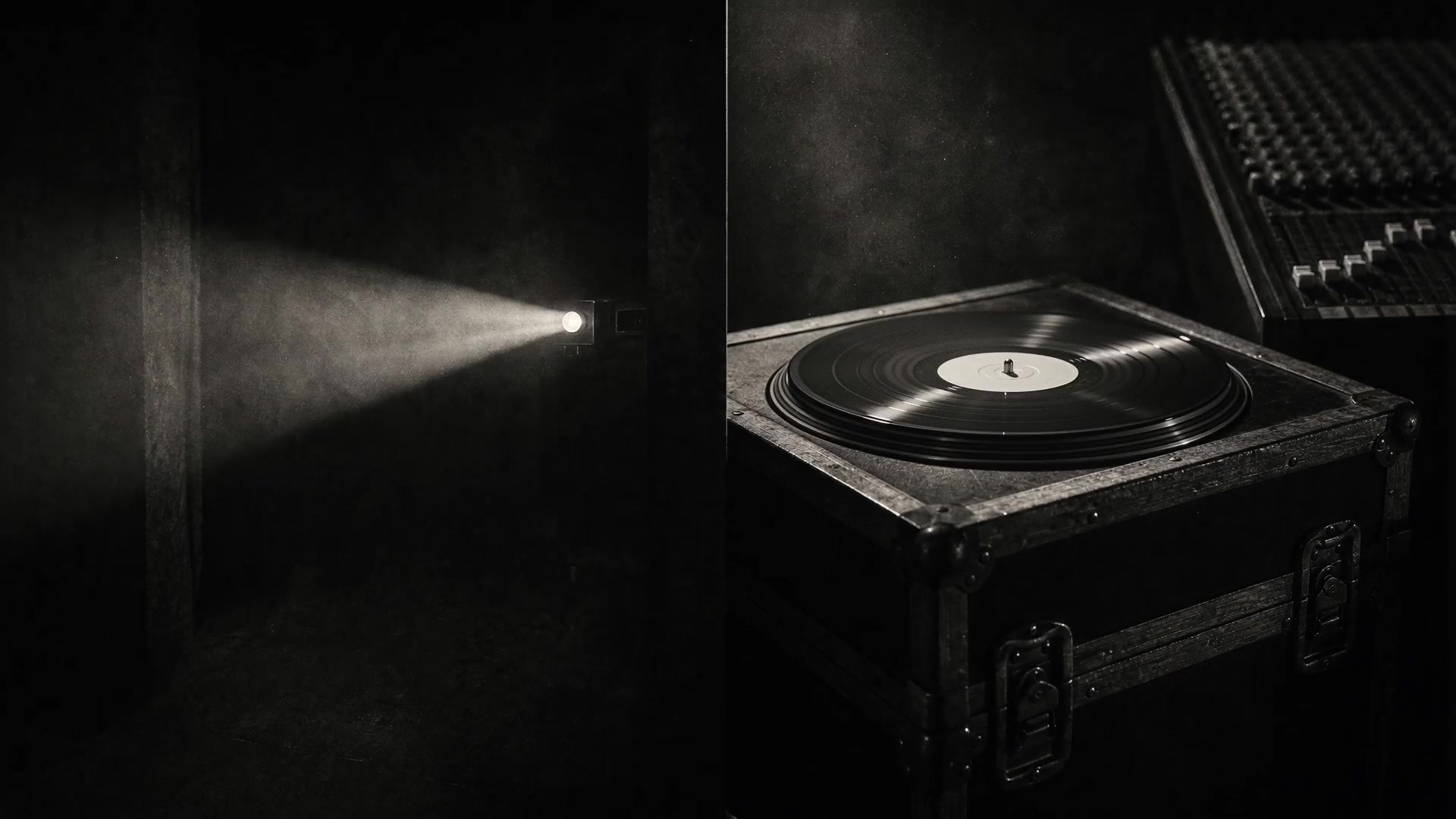 Atmosphärisches Motiv mit Plattenspieler und Projektor